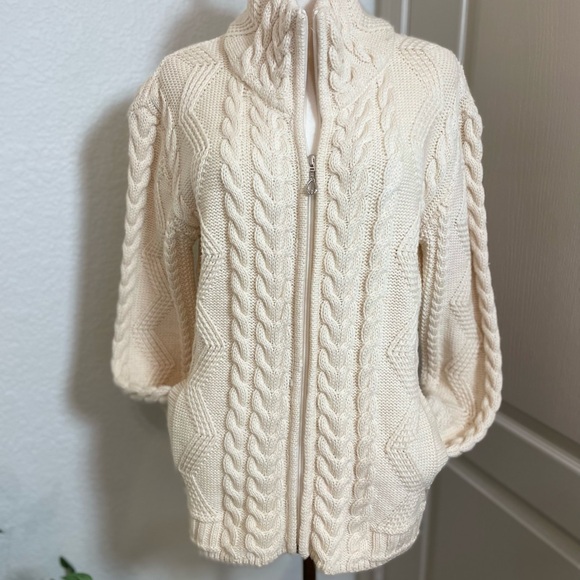 The Irish Store Cream Cable Knit Wool Zip Cardigan Sweater - Picture 1 of 8
